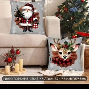 Christmas Santa and Reindeer Holiday Pillow Set